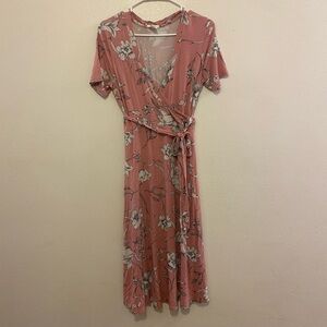 Matty M Maternity Nursing Pink Floral Midi Dress